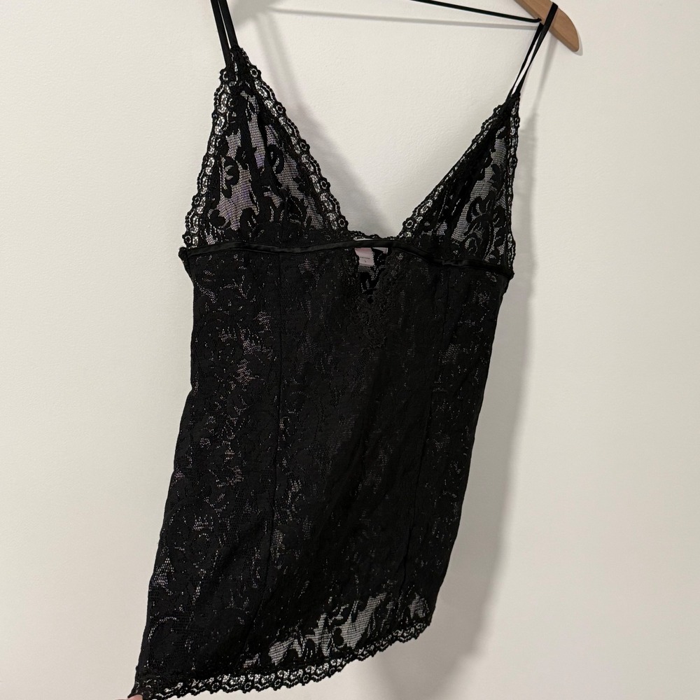Victorias Secret Tank Women Large Black Floral Lace Sheer Lingerie Y2K Romantic